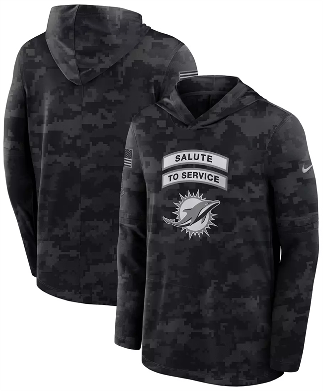 Men's Black Miami Dolphins 2026 Salute to Service Sideline Lightweight Hoodie Dri-FIT Long Sleeve Top
